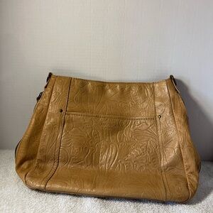 American Leather Embossed Brown Shoulder Bag